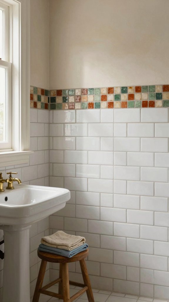 16 Cottage Bathroom Ideas Full of Charm and Warmth 11 subway tile mosaic accents