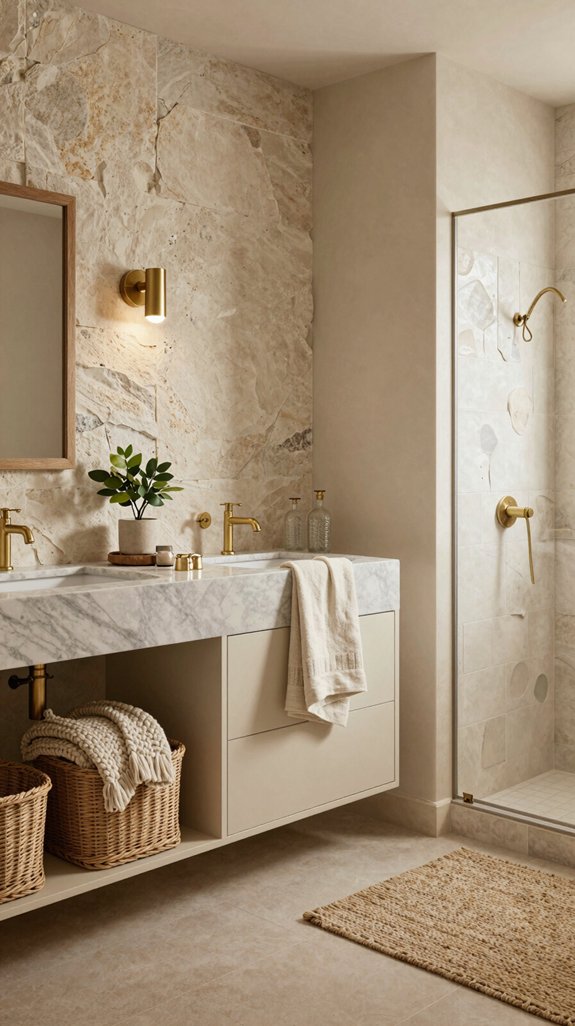 18 Warm Neutral Bathroom Ideas for a Cozy Retreat 5 textural layering for warmth