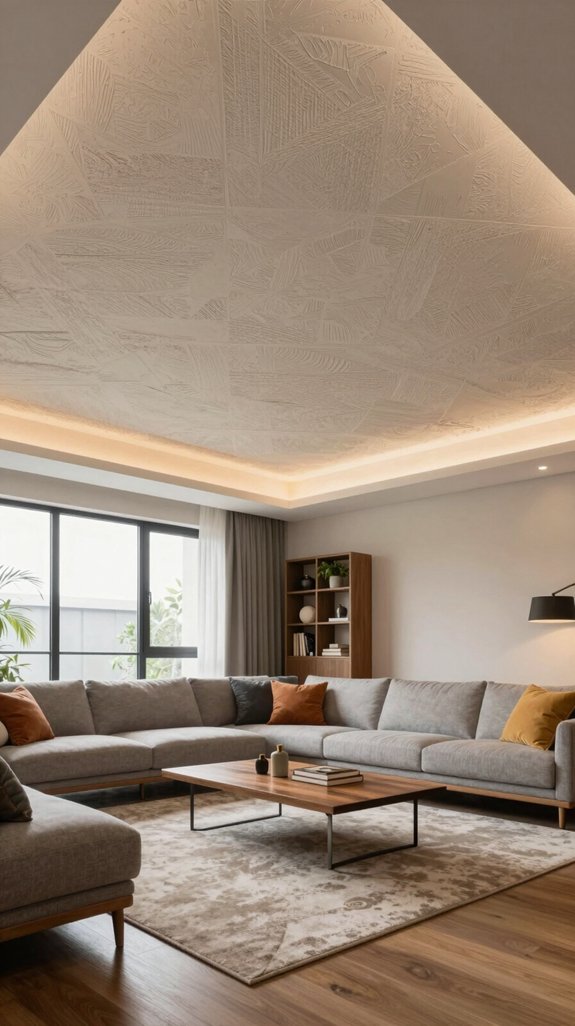 17 Living Room False Ceiling Design Ideas for Modern Homes 8 textured fibre ceiling benefits