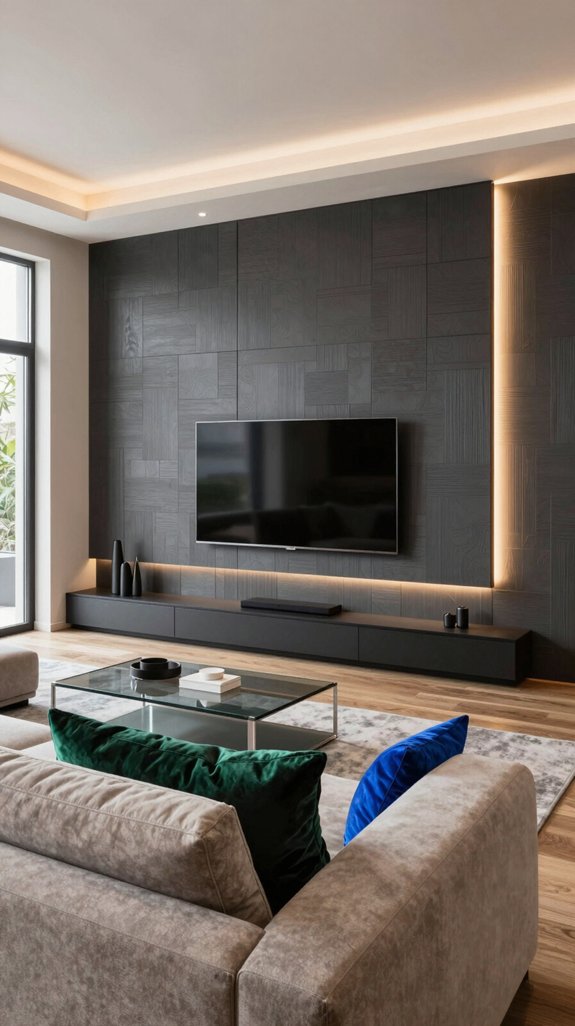 textured panels enhance tv wall