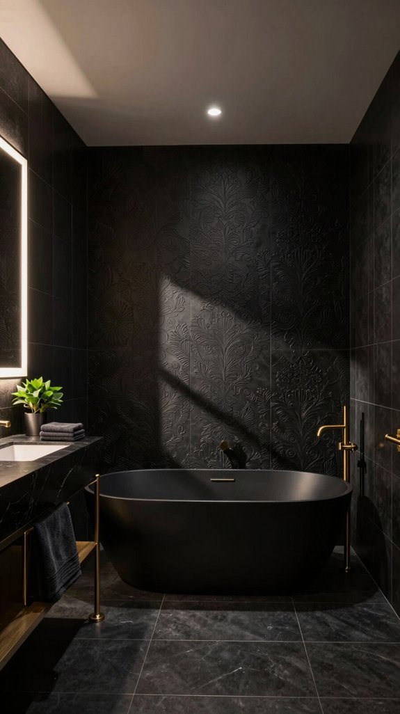 17 Black Bathroom Ideas That Feel Bold and Luxurious 9 textured wallpaper installation guide