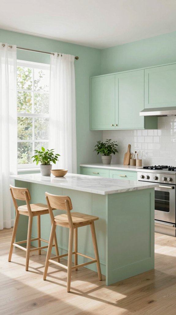 tranquil pale green kitchen