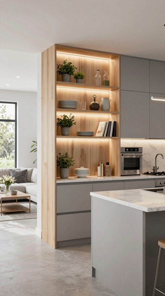 15 Open Kitchen Partition Ideas for Modern Homes 14 transformative kitchen shelving lighting