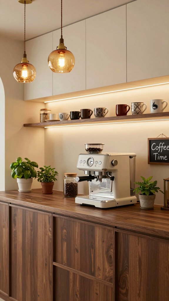 14 Coffee Bar Ideas for Kitchen Counter Styling 14 unique lighting enhances ambiance