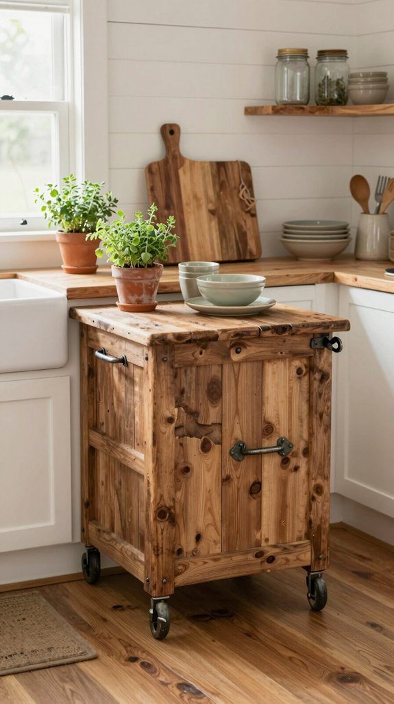 23 Farmhouse Kitchen Ideas for a Cozy Rustic Feel 15 versatile refurbished wooden carts