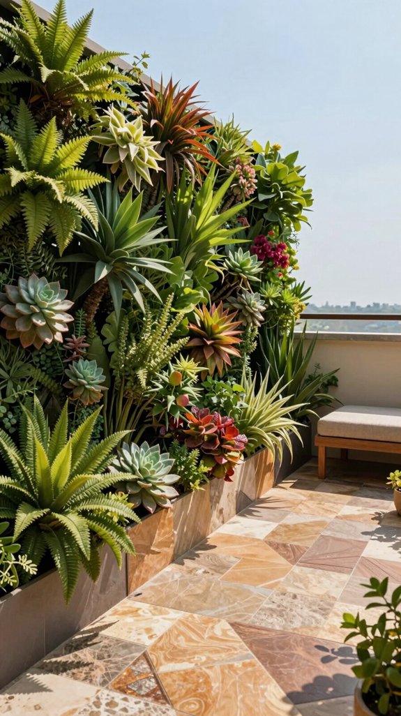 vertical gardens with natural tiles