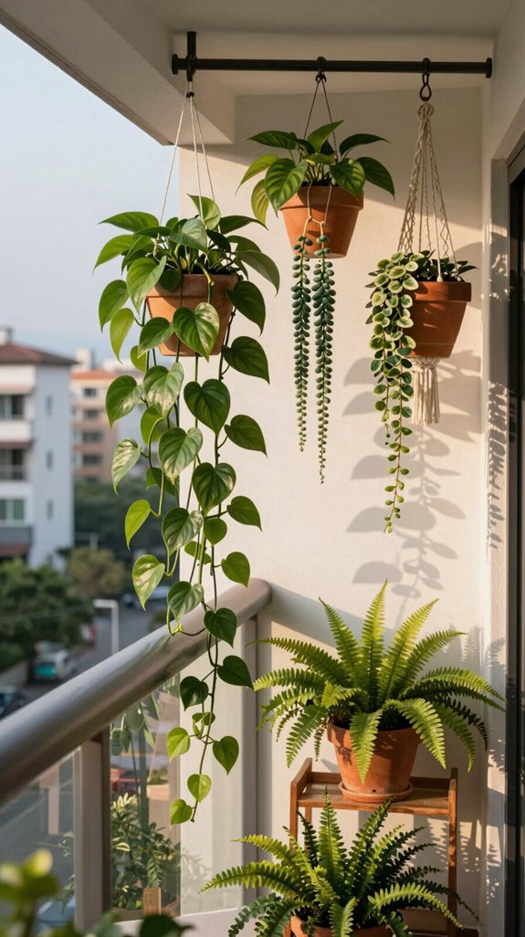 vertical shade with cascading plants