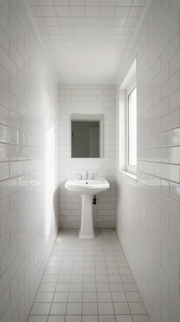 19 Long Narrow Bathroom Ideas That Improve Flow 14 vertical space modern aesthetic