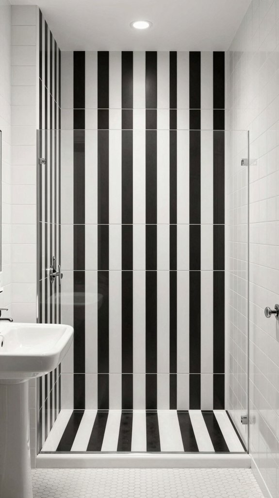 22 Black and White Bathroom Ideas for Timeless Contrast 23 vertical stripes enhance height