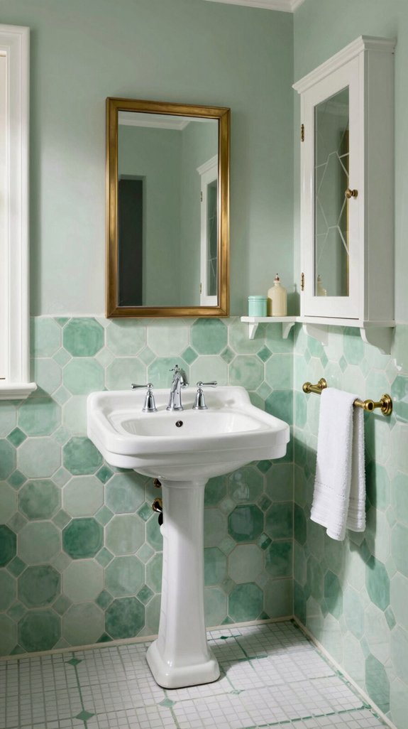 24 Sage Green Bathroom Ideas for a Calm and Modern Look 16 vintage hexagonal tile design