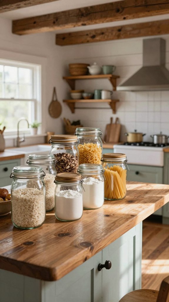 23 Farmhouse Kitchen Ideas for a Cozy Rustic Feel 21 vintage jars for organization