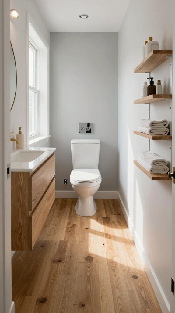 19 Long Narrow Bathroom Ideas That Improve Flow 7 wall hung toilet space saver