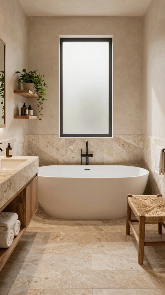 20 Neutral Bathroom Ideas That Feel Warm and Inviting 3 warm beige with wood accents