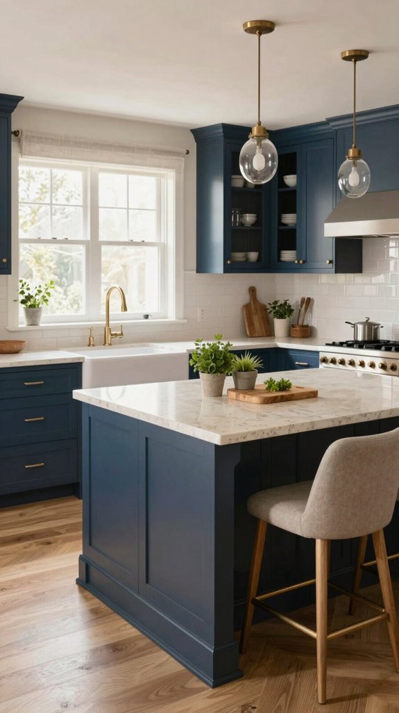 warm neutrals balance deep blue