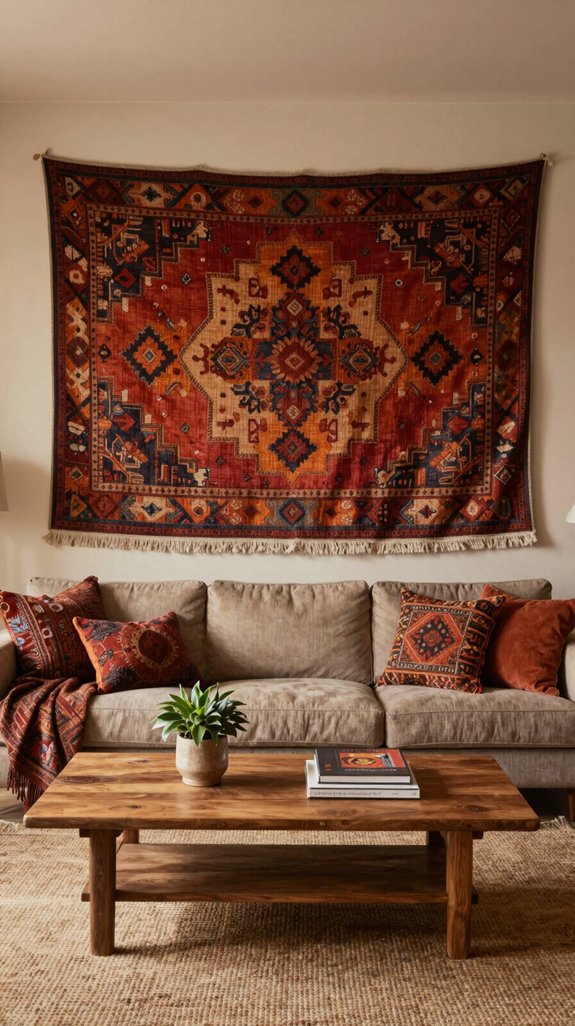 22 Wall Decor Design Ideas for Living Rooms 21 warm textured tapestry art