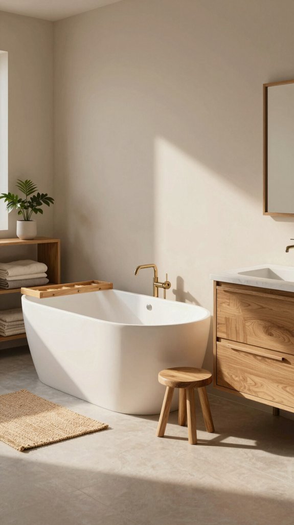 18 Warm Neutral Bathroom Ideas for a Cozy Retreat 8 warm wood enhances neutrality