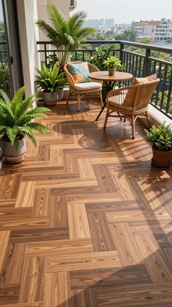 warm wooden tile balcony