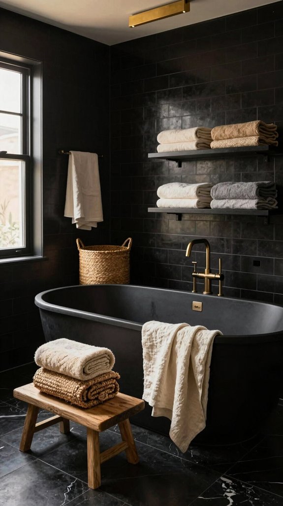17 Black Bathroom Ideas That Feel Bold and Luxurious 17 warmth through woven textures