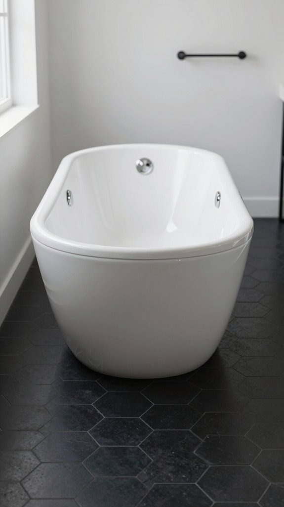 22 Black and White Bathroom Ideas for Timeless Contrast 9 white tub black tiles