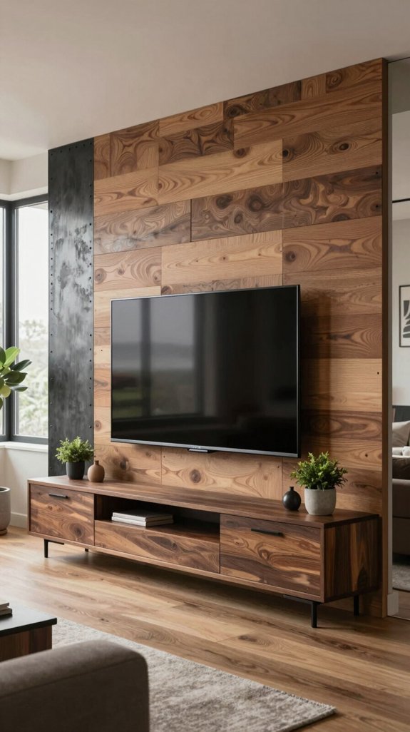 16 LED TV Panel Design Ideas for Living Rooms 13 wood and metal harmony