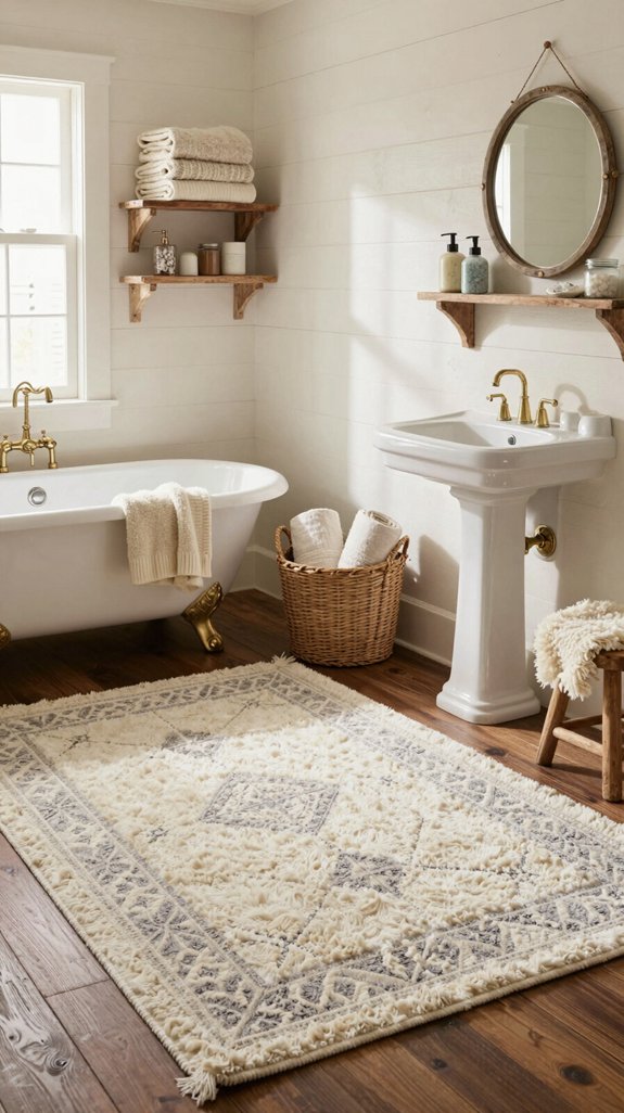 24 Farmhouse Bathroom Ideas With Rustic Charm 24 wool rugs enhance rustic charm