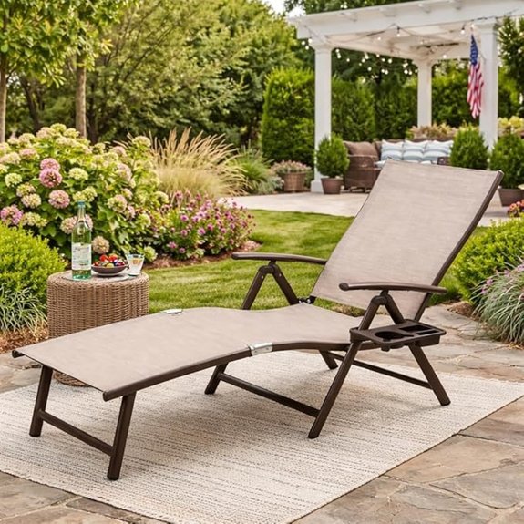 adjustable outdoor chaise with drink holder