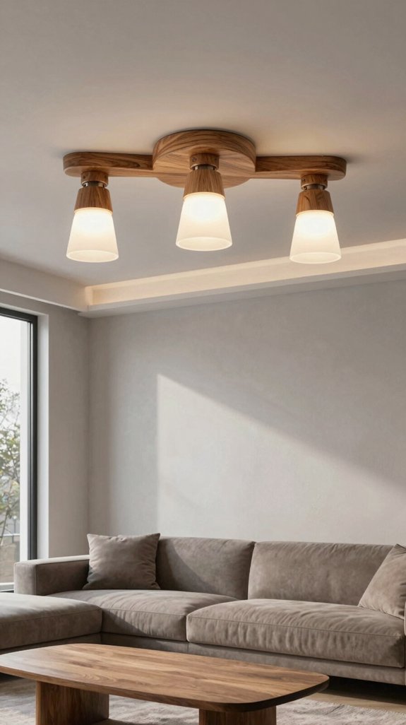 14 Wooden Ceiling Light Design Ideas for Living Rooms 14 adjustable wood arm ceiling spotlights