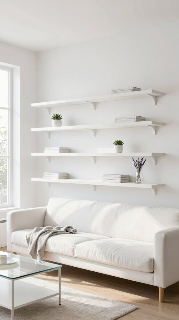 airy organized floating shelves