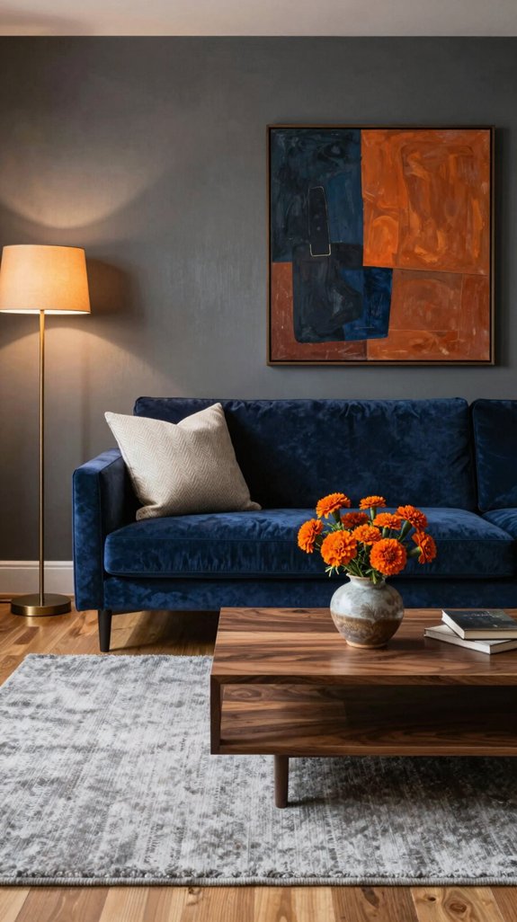 What Colour Goes With Dark Blue? 11 Elegant Pairings for Timeless Style 7 autumnal dark blue burnt orange ensemble