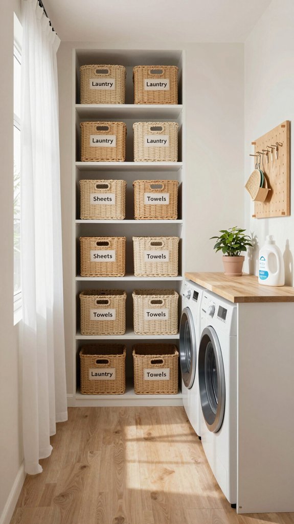 17 Narrow Laundry Room Ideas That Feel Spacious 17 baskets enhance laundry organization