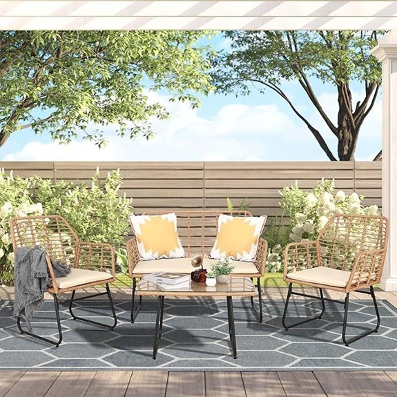 beige patio wicker set