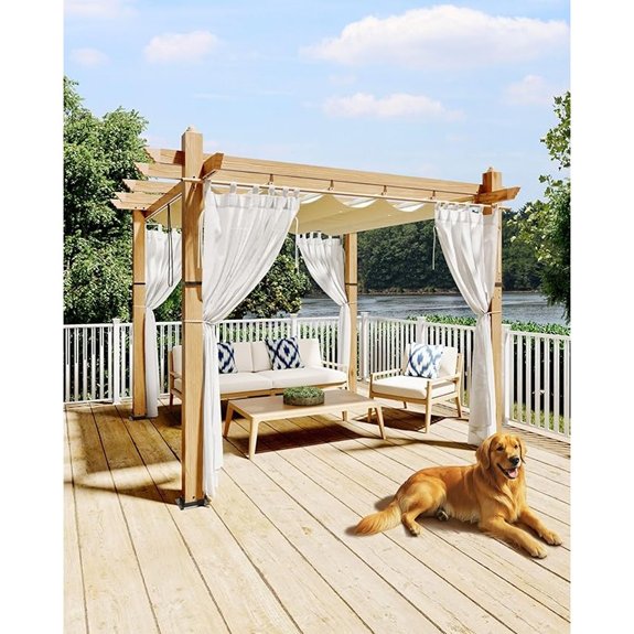 beige white retractable pergola