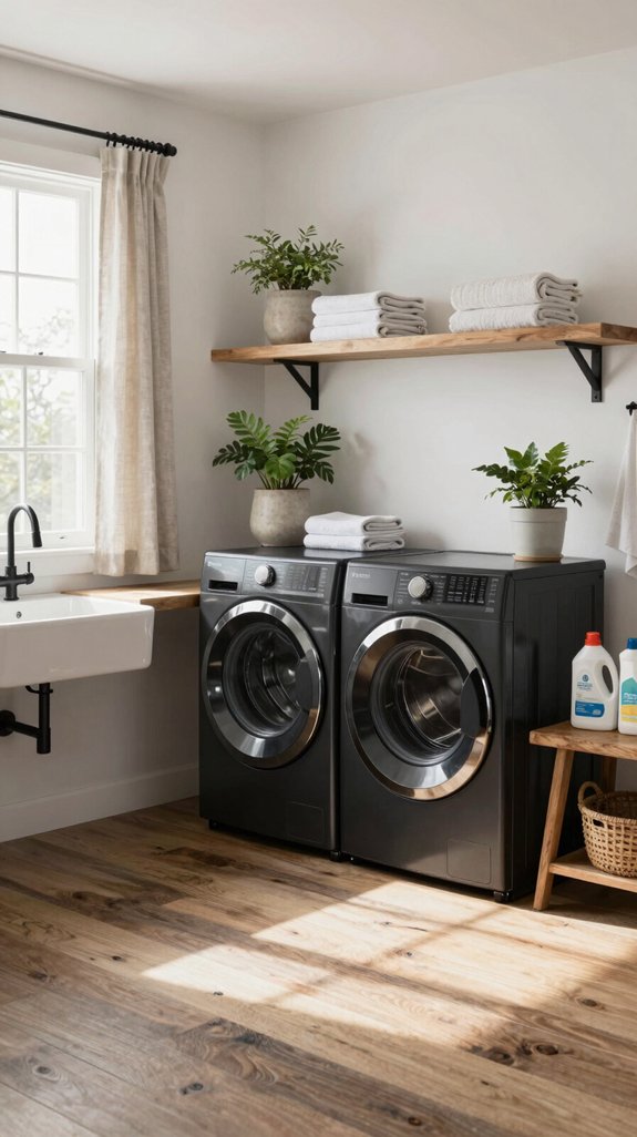 black appliances enhance farmhouse charm