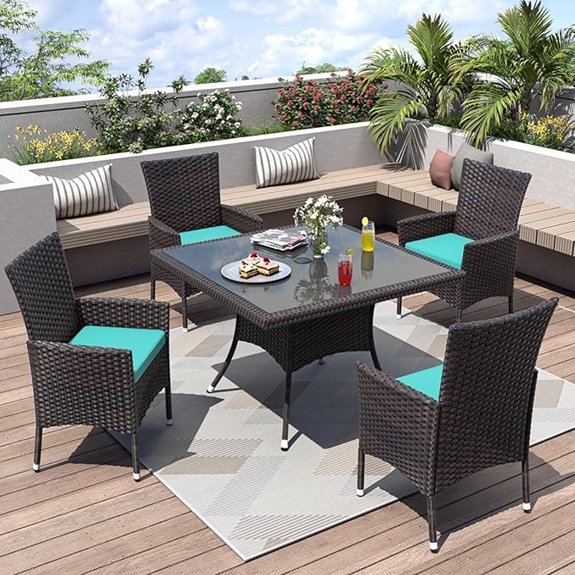 10 Outdoor Dining Sets That Turn Every Meal Into a Backyard Feast 3 blue five piece patio set
