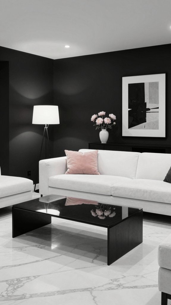 Black and White Interiors: Accent Colors That Complete the Look 8 blush infused monochrome interiors
