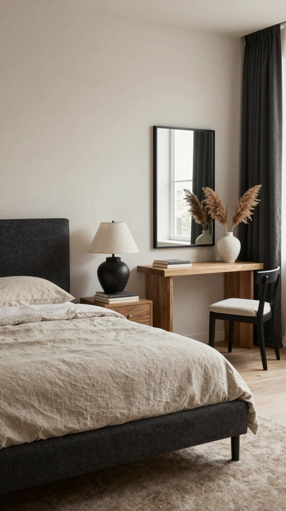 Nude Color Pairings for Soft and Neutral Interiors 13 bold black on nude contrast