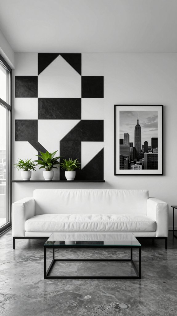 Black and White Interiors: Accent Colors That Complete the Look 17 bold geometric stencil accents