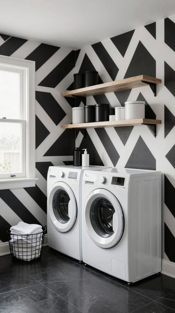 bold patterned laundry wallpaper