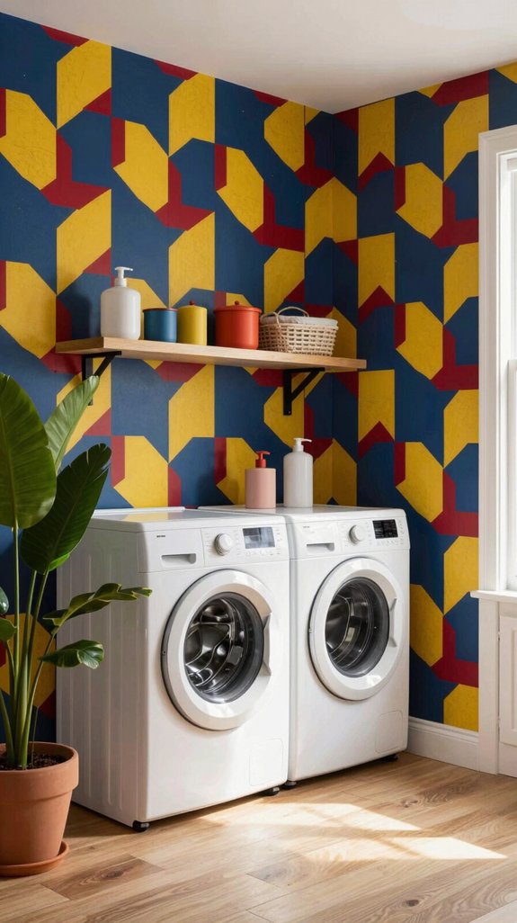 bold wallpaper enhances laundry designer s style