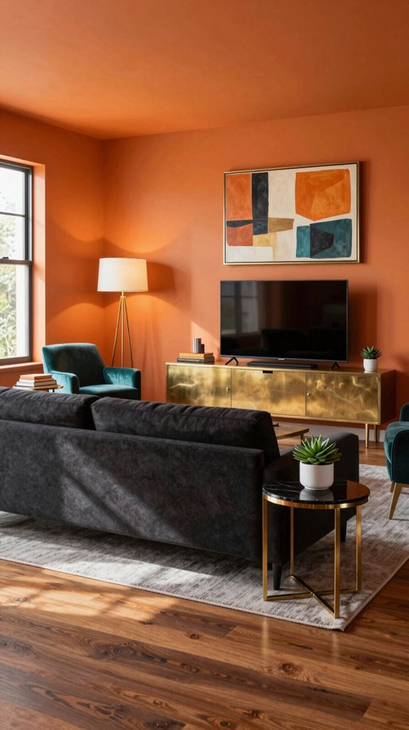 Orange Interior Color Combinations That Feel Energetic and Cozy 8 brass textured orange interiors