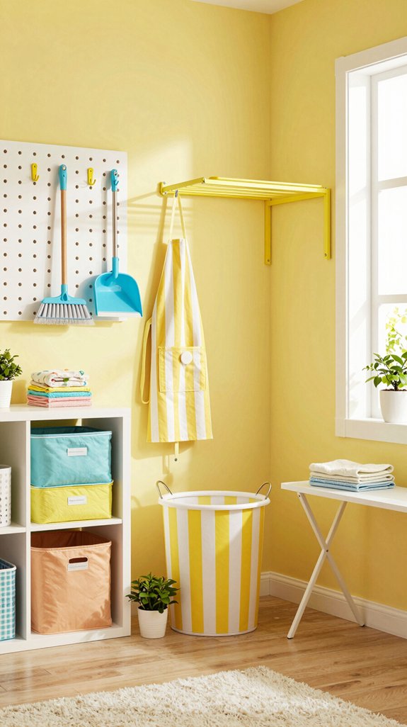 14 Yellow Laundry Room Ideas to Brighten Your Day 3 bright yellow laundry storage