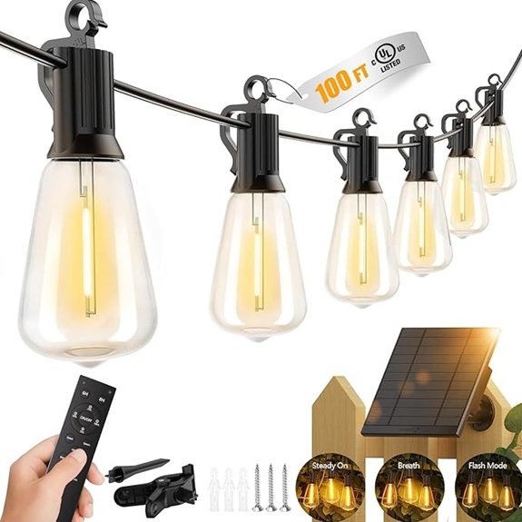 brightown 100ft waterproof solar string lights
