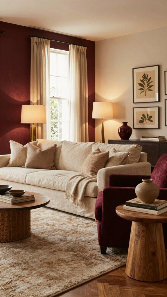 burgundy and warm beige