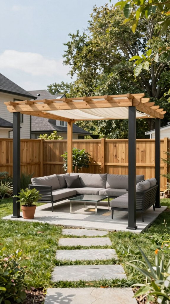 27 Backyard Ideas to Upgrade Your Outdoor Living Space 7 cedar pergola with retractable canopy