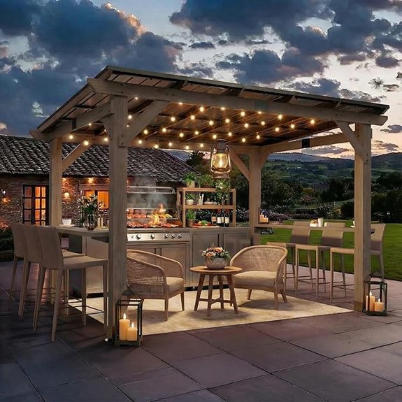 cedar wood gazebo with shelves