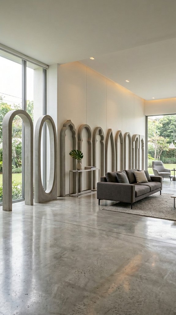 cement arch living room designs