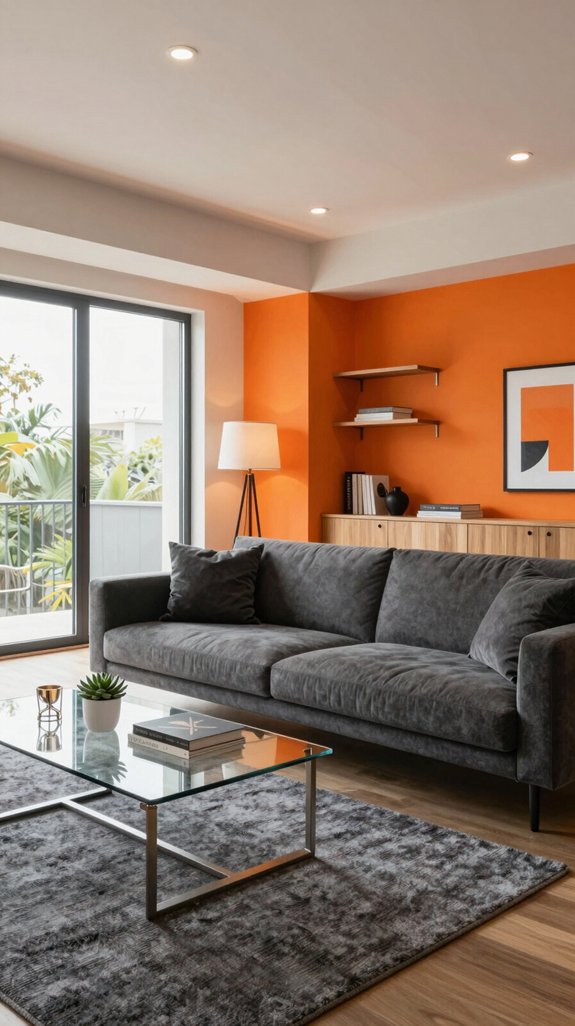 Orange Interior Color Combinations That Feel Energetic and Cozy 3 charcoal grounded orange interior