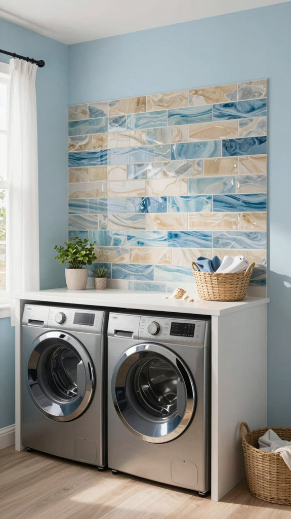 coastal themed tile backsplash