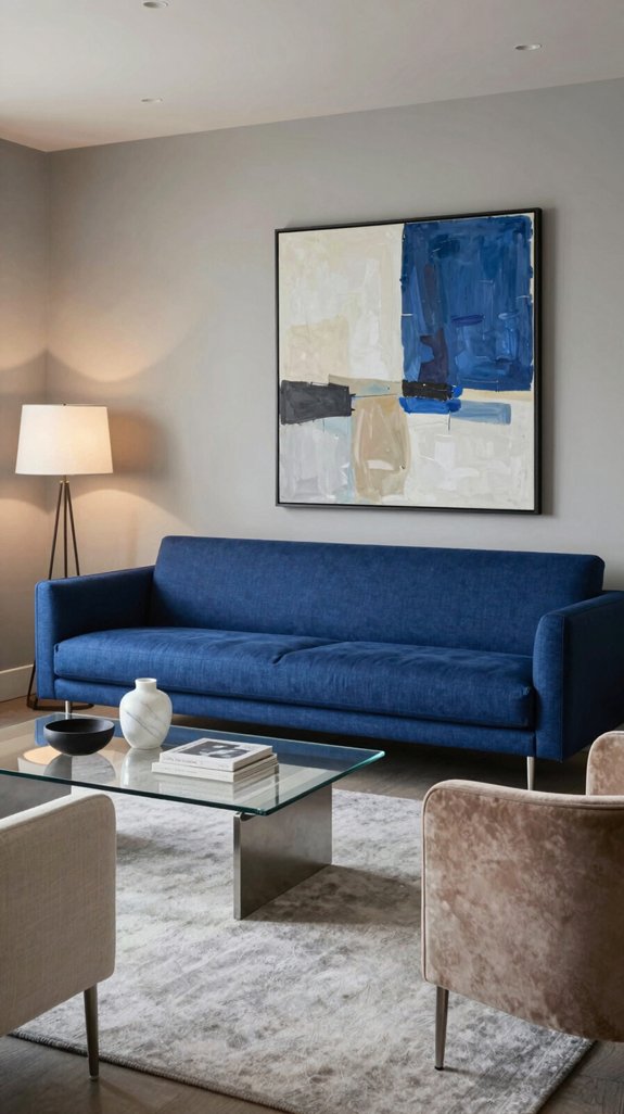 cobalt sofa with neutrals