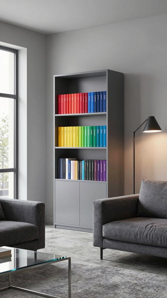 colorful books grey backdrop